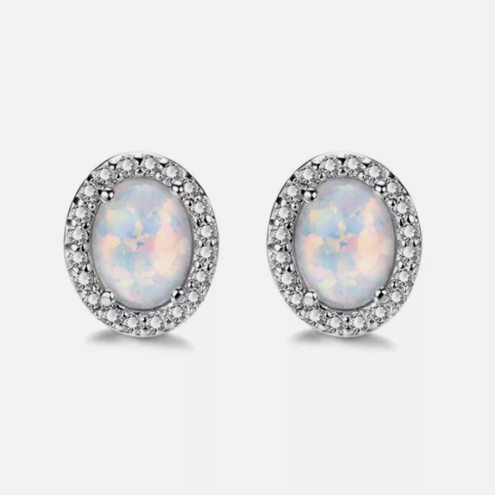 New simulated opal silver post earrings